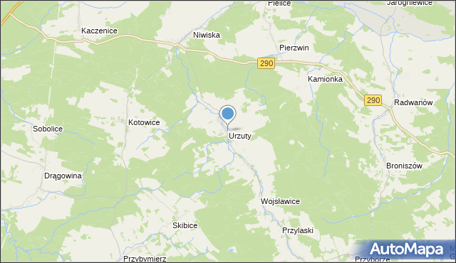 mapa Urzuty, Urzuty gmina Nowogród Bobrzański na mapie Targeo